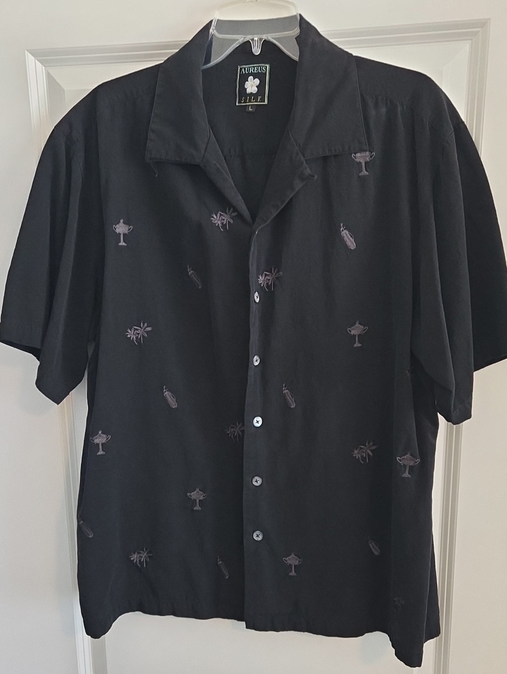 Aureus Silk Black Embroidered Short-Sleeve Shirt